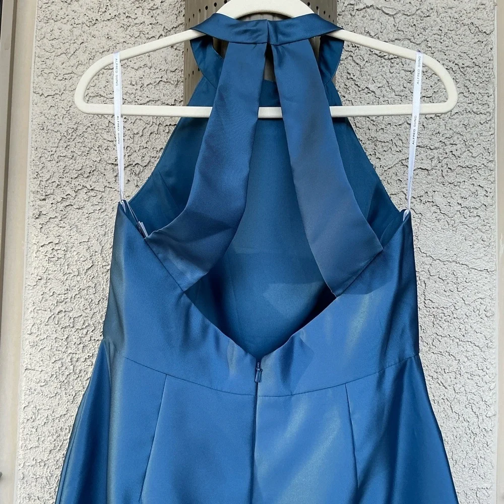 NWT Alfred Sung High Neck Cutout Satin Twill Gown Dress Size 2 & 14 D772 Pockets - Picture 6 of 13